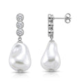 EverTrue White Shell Pearl and Simulated Diamond Fancy Earrings in Silvertone and Stainless Steel - Sticky add to cart bar