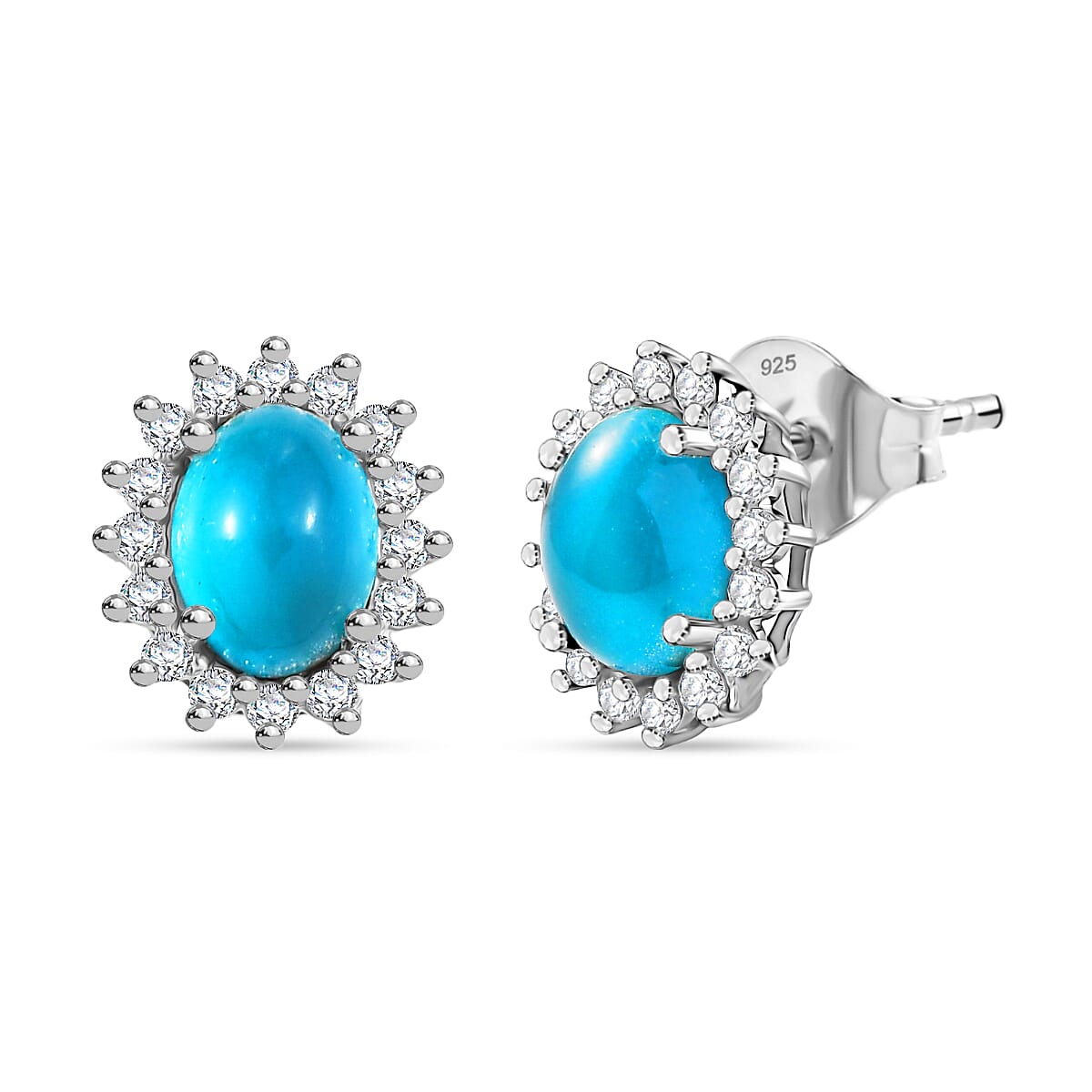 D'Joy Premium Paraiba Moonstone and White Zircon 4.20 ctw Earrings in Platinum Over Sterling Silver