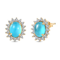 D'Joy Premium Paraiba Moonstone and White Zircon 4.20 ctw Earrings in 18K YG Plated Sterling Silver