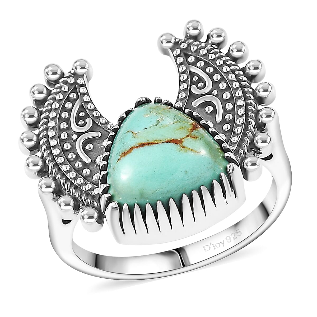 D'Joy Artisan Crafted Premium Royston Turquoise Ring in Black Oxidised Sterling Silver (Size 10.0) 3.50 ctw