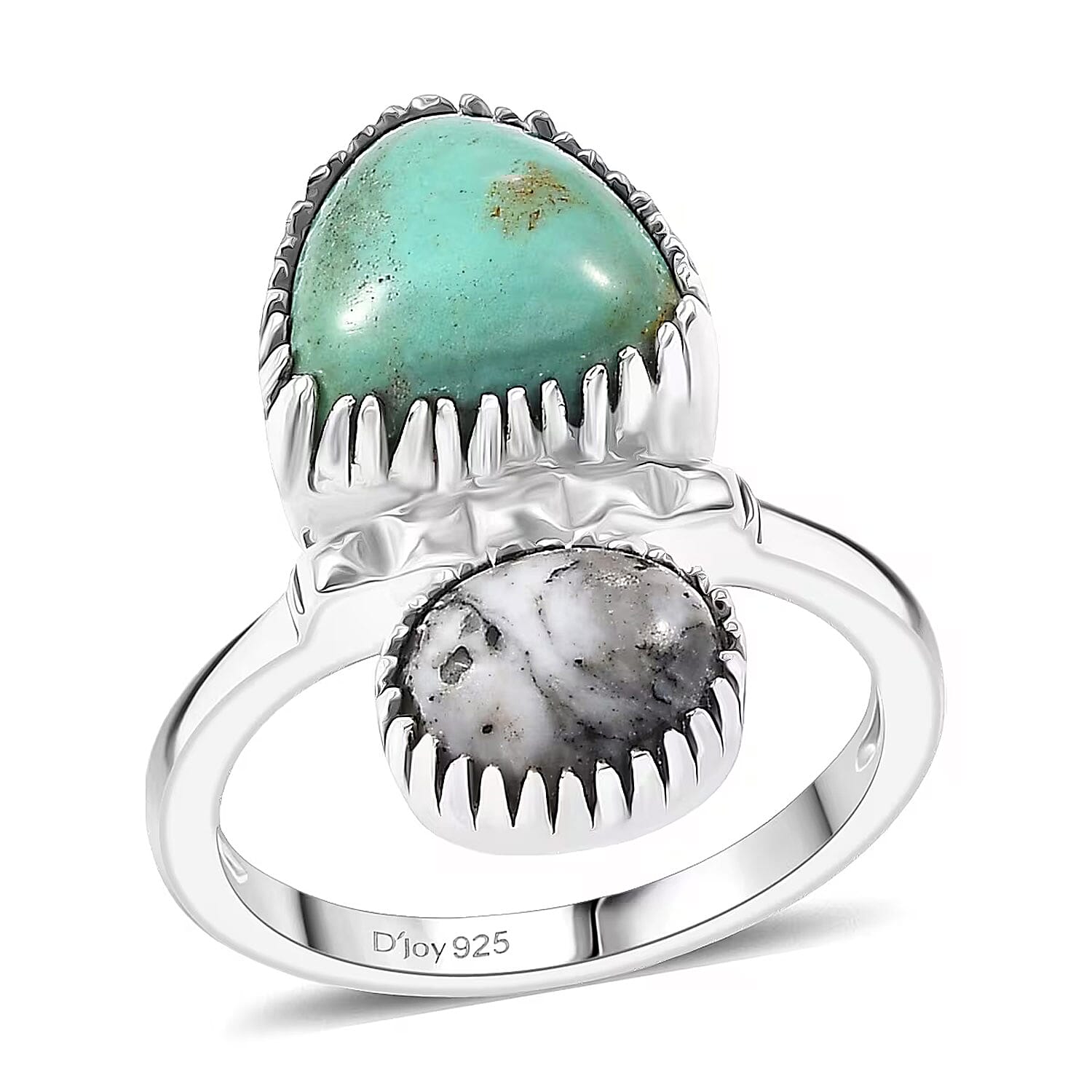 D'Joy Artisan Crafted Premium Royston Turquoise, White Buffalo Turquoise Ring in Black Oxidised Sterling Silver (Size 10.0) 4.90 ctw