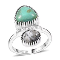 D'Joy Artisan Crafted Premium Royston Turquoise, White Buffalo Turquoise Ring in Black Oxidised Sterling Silver (Size 10.0) 4.90 ctw