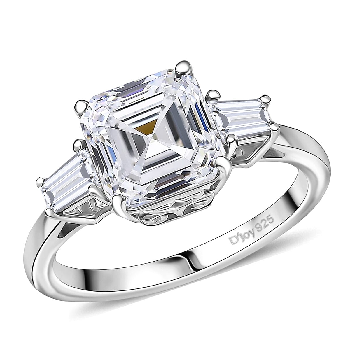 Doorbuster D'Joy Asscher Cut Moissanite (8x8mm) Art Deco Ring in Rhodium Over Sterling Silver (Size 10.0) 3.00 ctw
