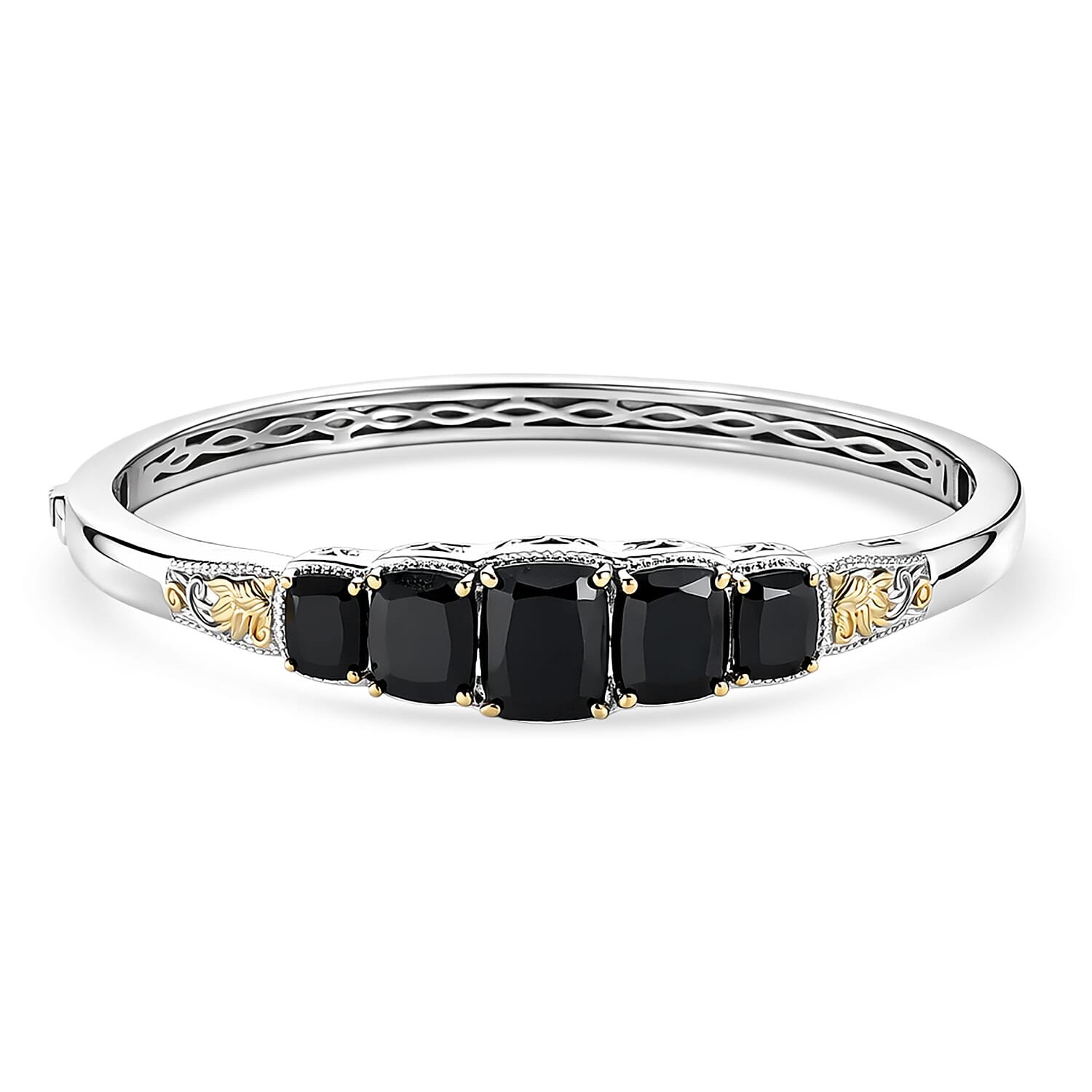 EverTrue Thai Black Spinel Bangle Bracelet in 18K YG Plated and Platinum Bond (7.25 In) 19.15 ctw