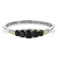 EverTrue Thai Black Spinel Bangle Bracelet in 18K YG Plated and Platinum Bond (7.25 In) 19.15 ctw