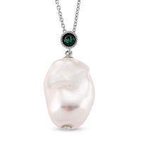 EverTrue White Shell Pearl, Simulated Diamond Pendant in Silvertone with Stainless Steel Necklace (20 Inches)