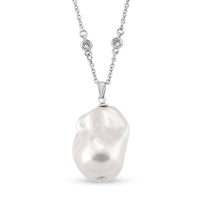 EverTrue White Shell Pearl and Simulated Diamond Necklace in Silvertone and Stainless Steel 18 Inches