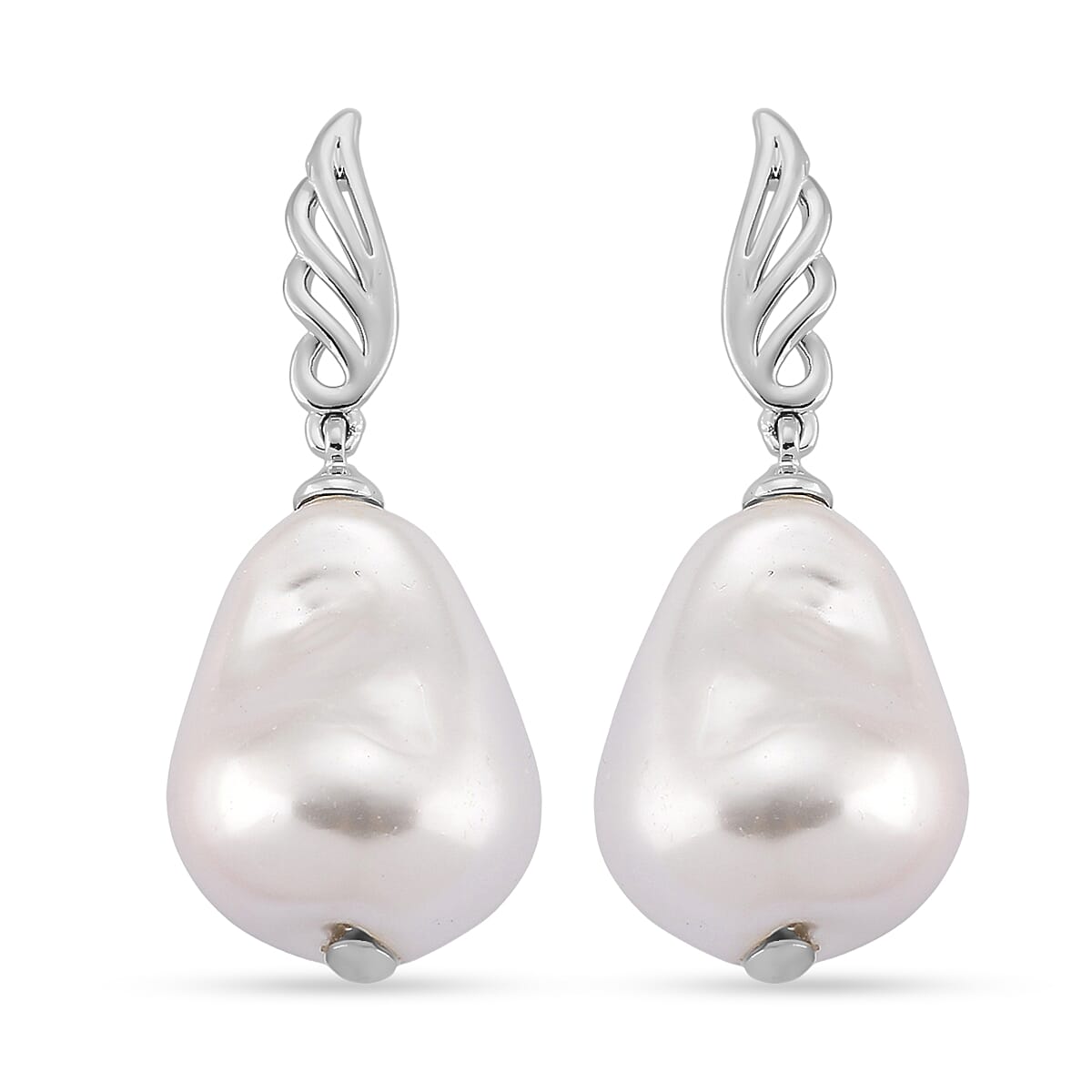 EverTrue White Shell Pearl Earrings in Silvertone and Stainless Steel