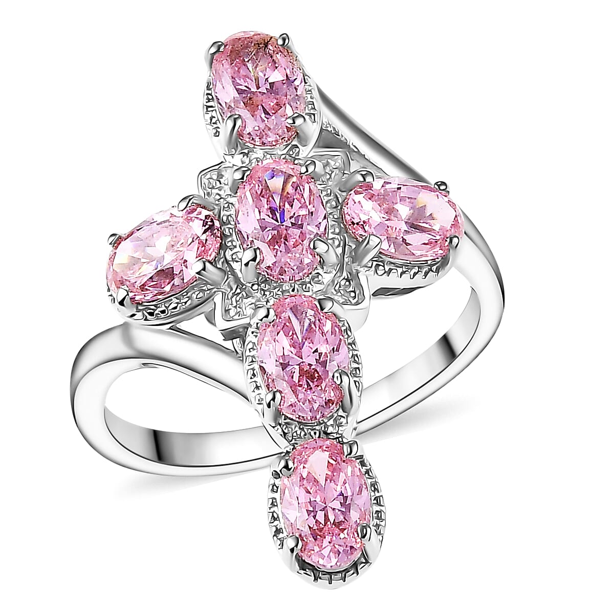 EverTrue Simulated Pink Diamond Ring in Platinum Bond (Size 10.0) 5.00 ctw