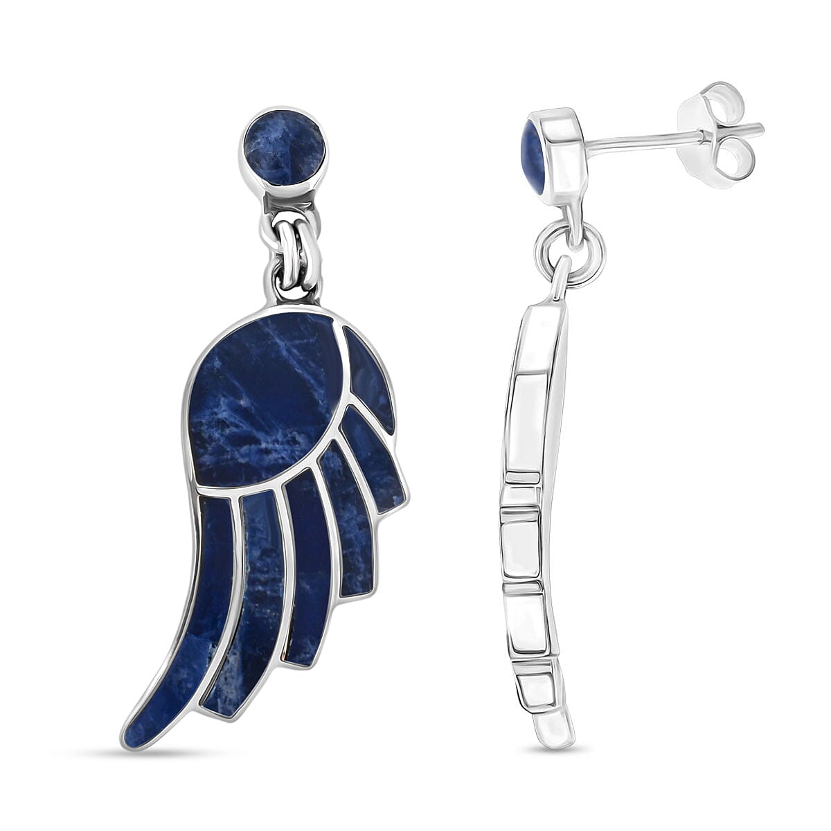 Peruvian Artistry Multi Gemstone 12.80 ctw Blue Lupe Wing Earrings in Sterling Silver