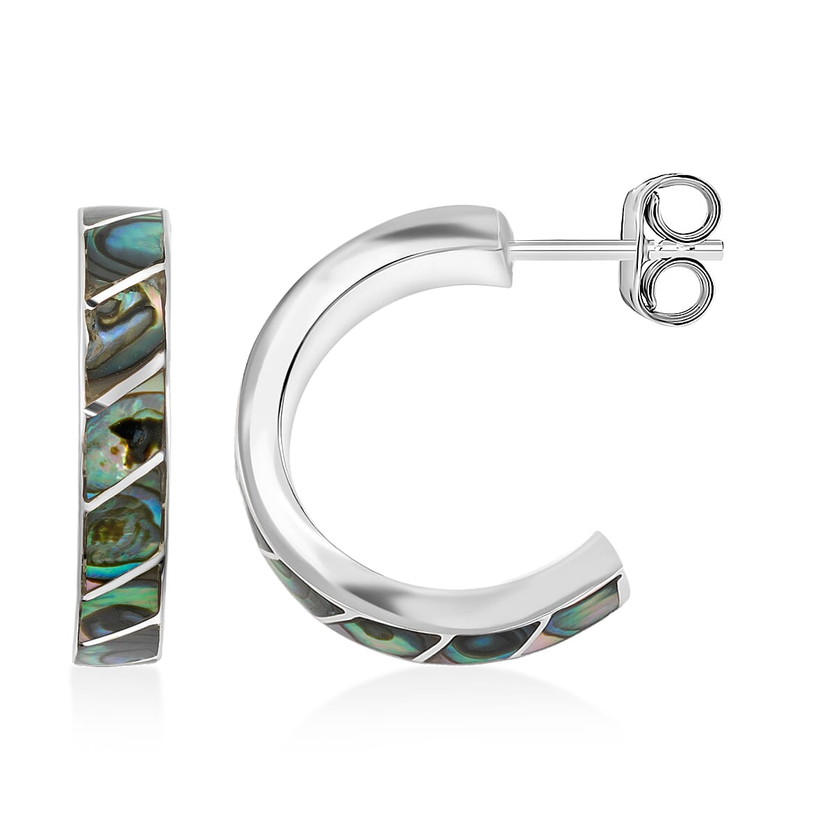 Peruvian Artistry Multi Gemstone 10.80 ctw Rainbow Carola Half Hoop Earrings in Sterling Silver