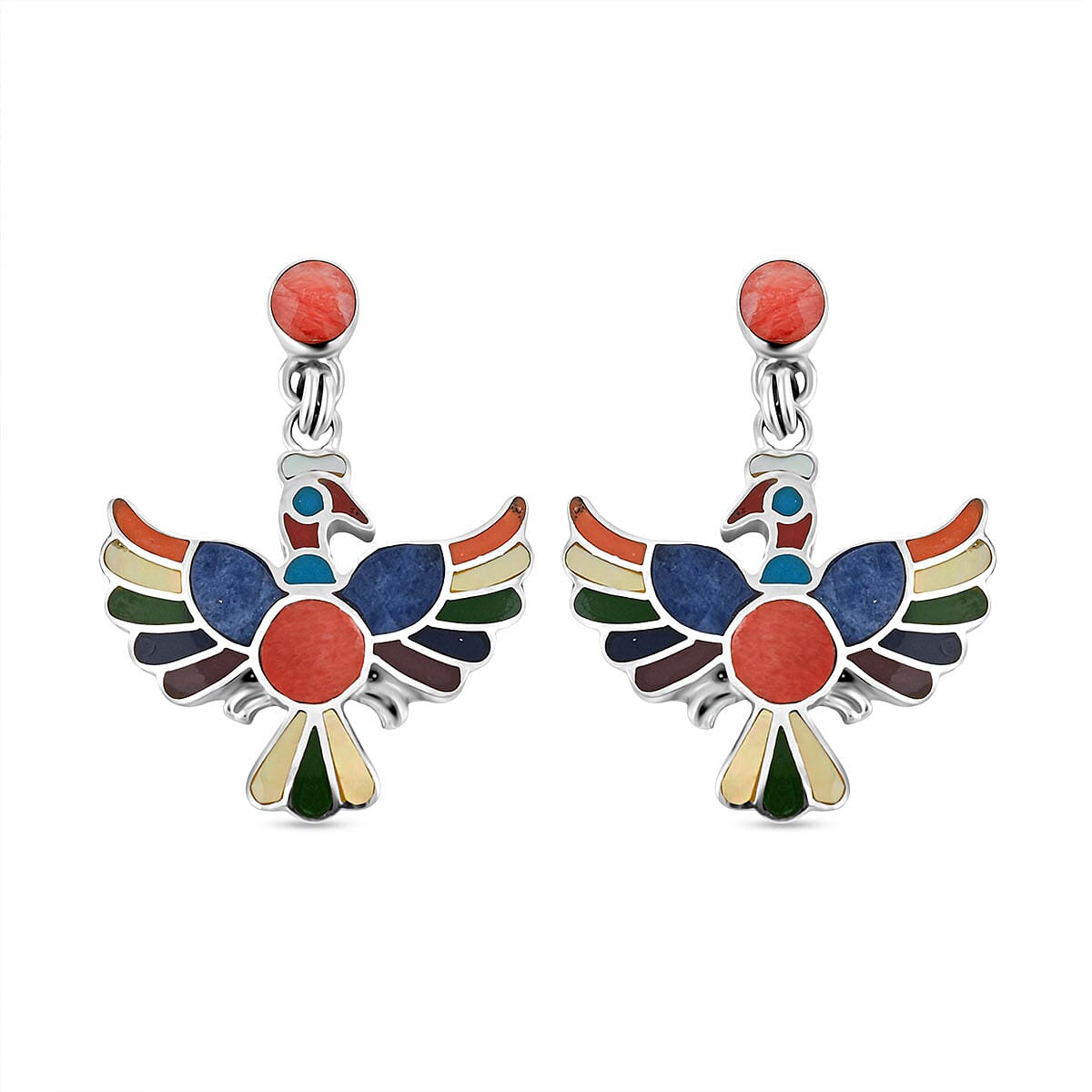 Peruvian Artistry Multi Gemstone Rainbow Colca Condor Earrings in Sterling Silver 17.60 ctw