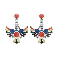 Peruvian Artistry Multi Gemstone Rainbow Colca Condor Earrings in Sterling Silver 17.60 ctw