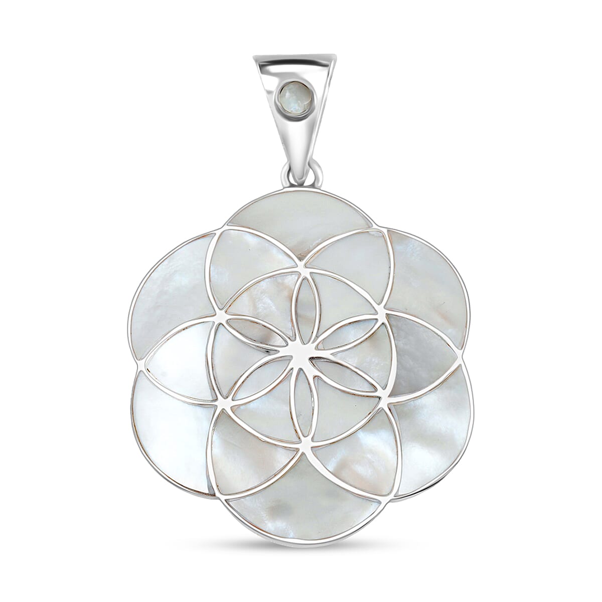 Peruvian Artistry Multi Gemstone White Mariana Flower Of Life Pendant in Sterling Silver 25.60 ctw