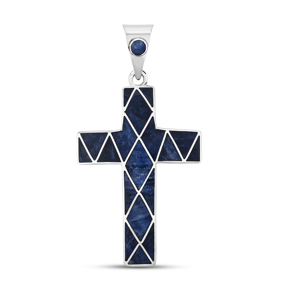 Peruvian Artistry Multi Gemstone Blue Sandoval Big Cross Pendant without Chain in Sterling Silver 15.20 ctw