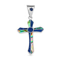 Peruvian Artistry Multi Gemstone, Abalone Shell and Blue Edu Round Cross Pendant in Sterling Silver 4.00 ctw - Sticky add to cart bar