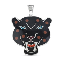 Peruvian Artistry Multi Gemstone White Powerful Puma Pendant in Sterling Silver 16.40 ctw