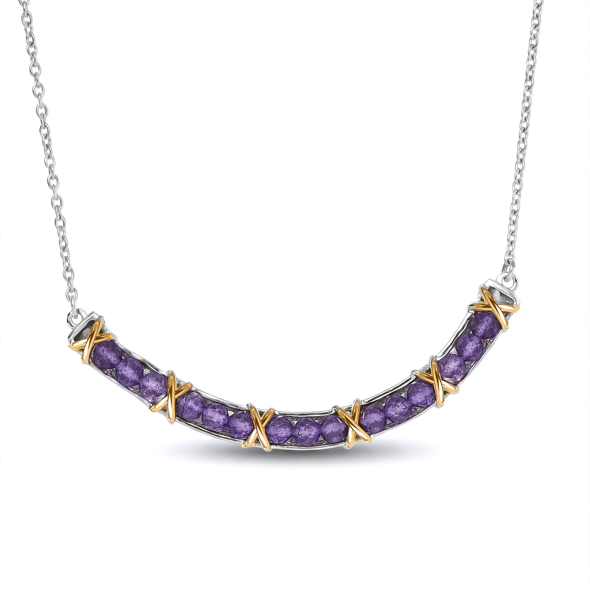 EverTrue African Amethyst Necklace (18-20 Inches) in 18K YG Plated and Platinum Bond 3.00 ctw