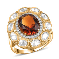 D'Joy Premium Red Citrine, Moissanite Royal Fire Glow Ring in 18K Vermeil YG Over Sterling Silver (Size 10.0) 6.65 ctw