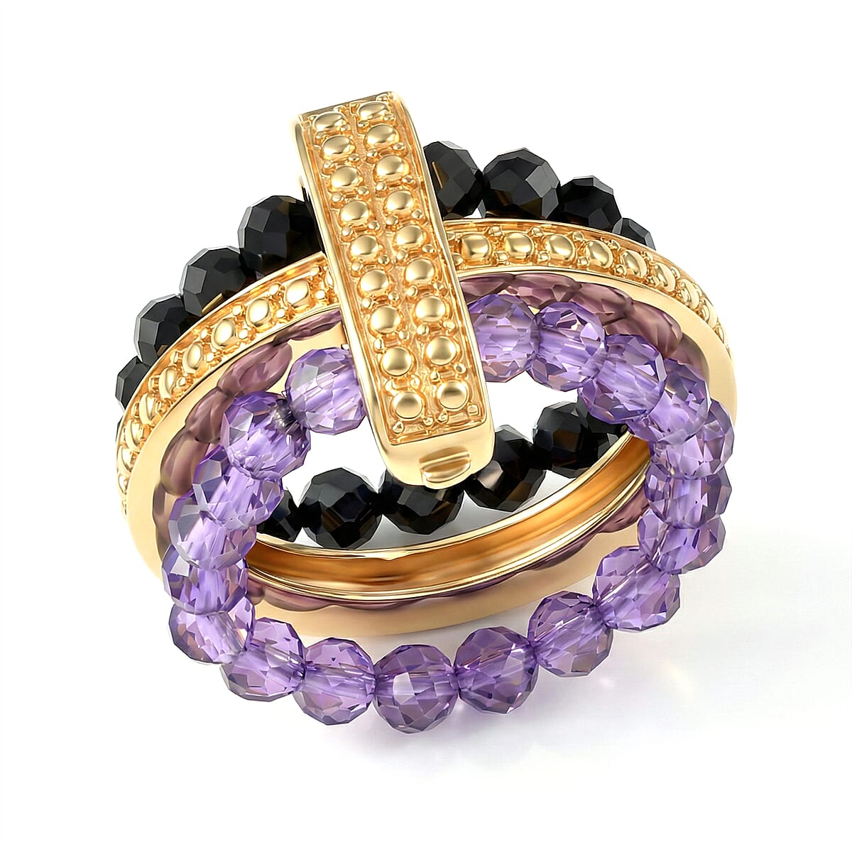 EverTrue African Amethyst, Thai Black Spinel Ring in 18K YG Plated (Size 10.0) 11.50 ctw