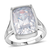 D'Joy Old Mine Cut Moissanite (Cush 16x11mm) Ring in Rhodium Over Sterling Silver (Size 7.0) 10.00 ctw