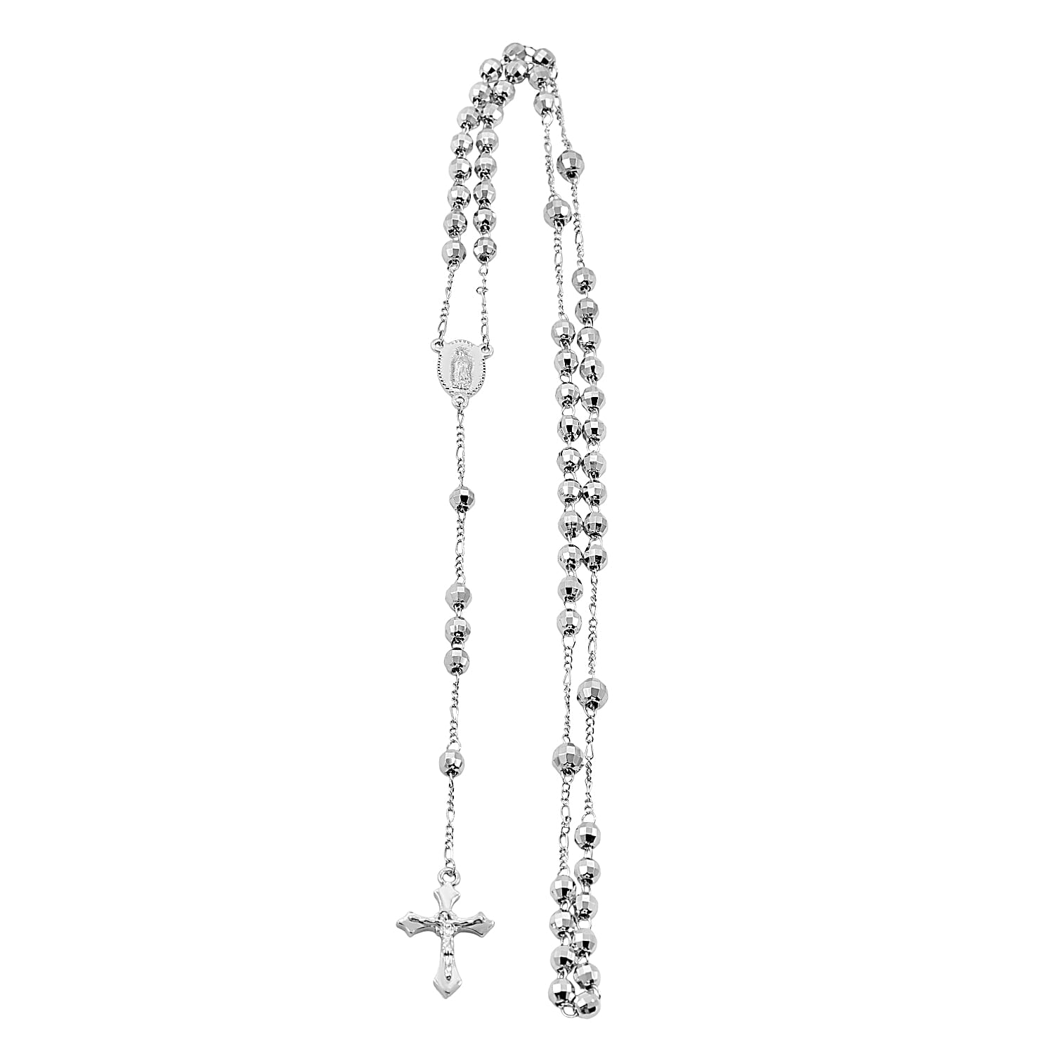 Rosary Chain Necklace in Silvertone 28 Inches