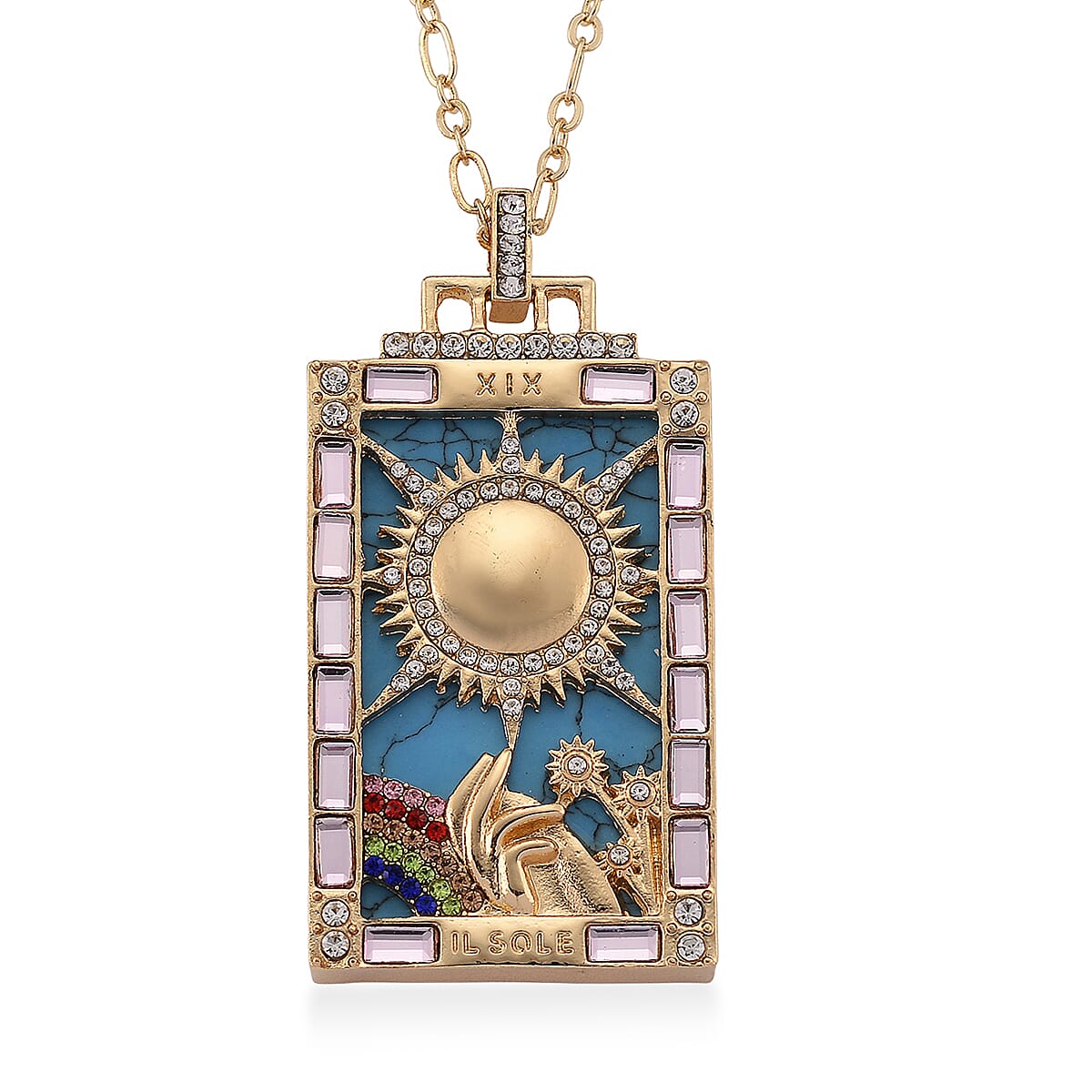 Blue Howlite, Multi Color Austrian Crystal Necklace (24 Inches) in Goldtone 1.50 ctw