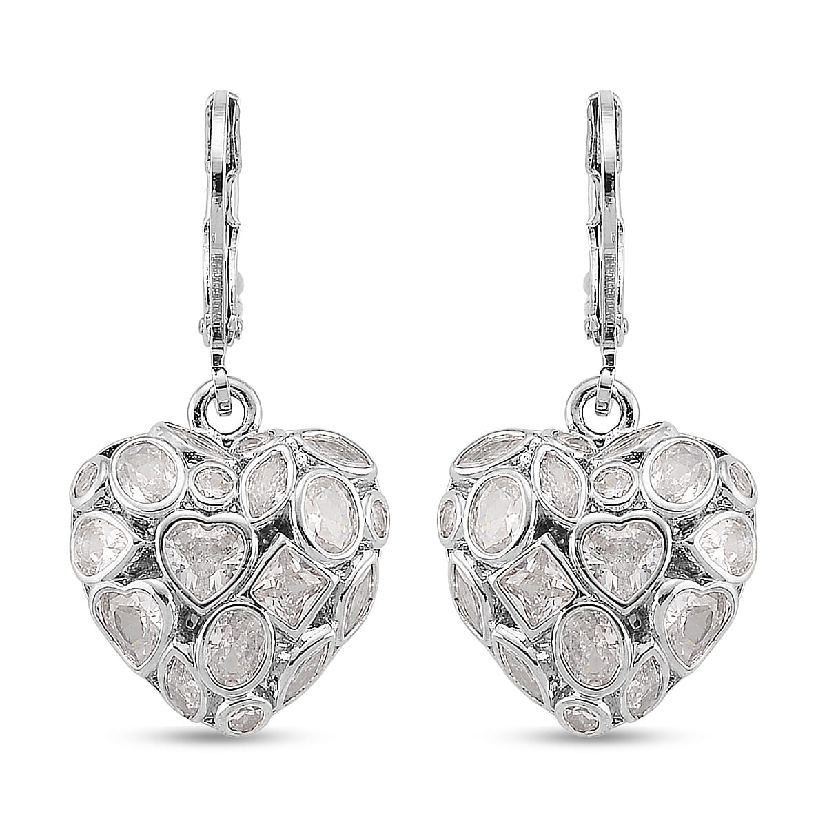 Simulated Diamond Heart Pendant earings in Silvertone
