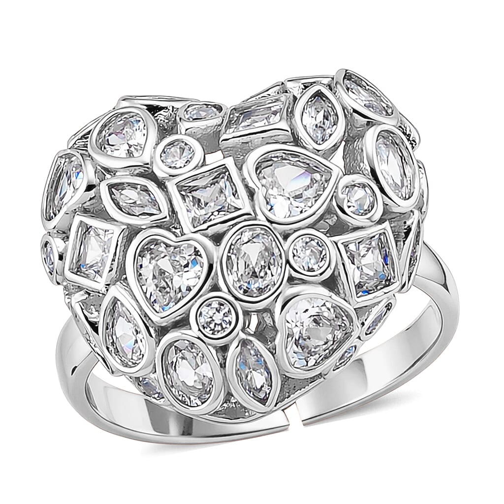 Simulated Diamond Heart Ring in Silvertone (Size 6.5-8.5) 1.80 ctw