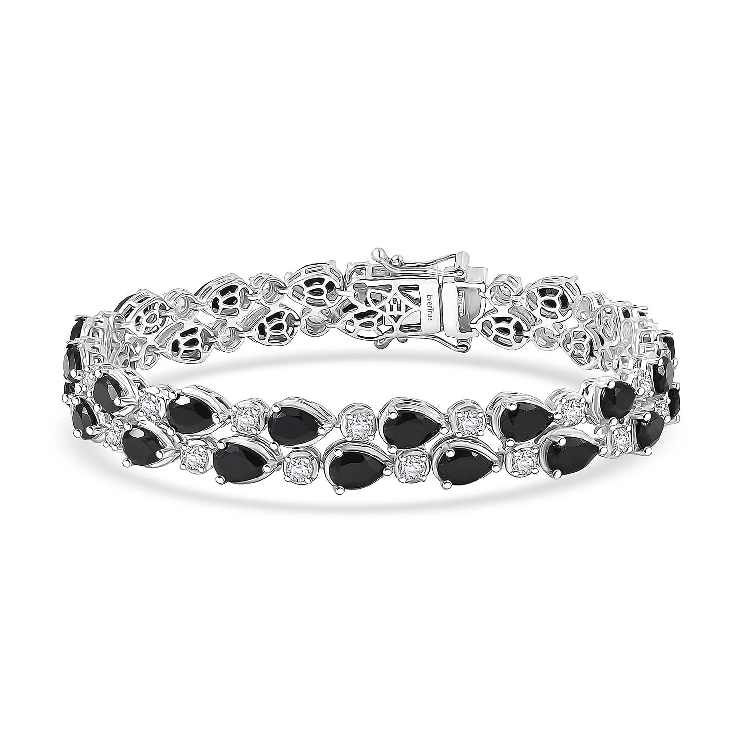 EverTrue Thai Black Spinel, White Zircon Forest Dewdrop Bracelet in Platinum Bond (7.25 In) 20.30 ctw