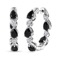 EverTrue Thai Black Spinel and White Zircon 6.00 ctw Forest Dewdrop Hoop Earrings in Platinum Bond