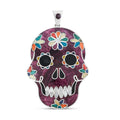 Peruvian Artistry Multi Gemstone 21.00 ctw Purple Rainbow Day Of Dead Mexican Skull Pendant without Chain in Sterling Silver - Sticky add to cart bar