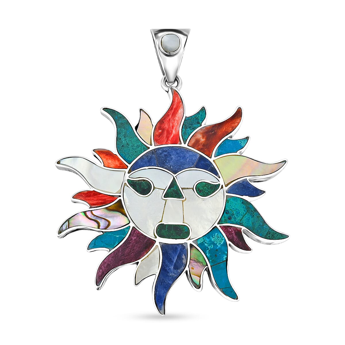 Peruvian Artistry Multi Gemstone 17.00 ctw Rainbow Inti Pendant in Sterling Silver