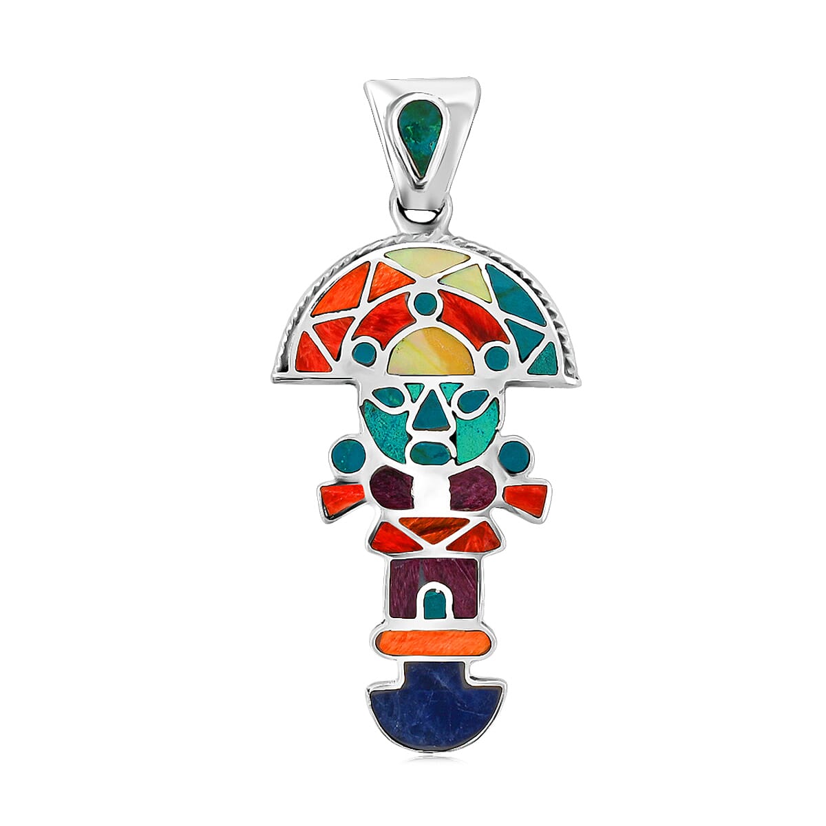 Peruvian Artistry Multi Gemstone 1.25 ctw Rainbow Zand Tumi Inca Pendant without Chain in Sterling Silver