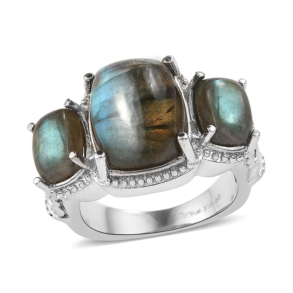 EverTrue Tigers Eye 3 Stone Ring in Stainless Steel (Size 10.0) 9.50 ctw