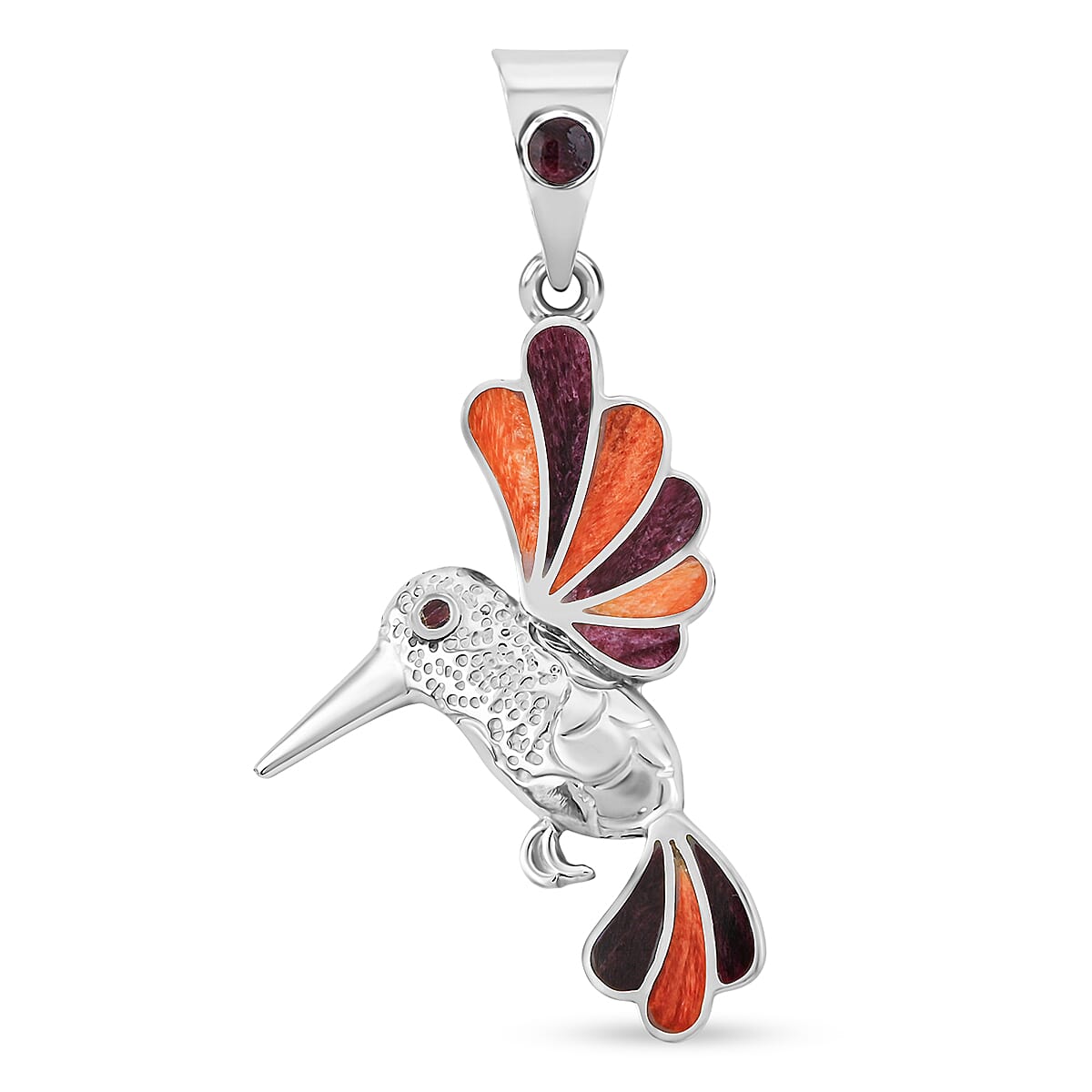 Peruvian Artistry Multi Gemstone 1.20 ctw Orange and Purple Hummingbird Pendant without Chain in Sterling Silver
