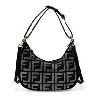 La Marey Black Faux Leather and Rhinestone Crossbody Bag with Shoulder Strap