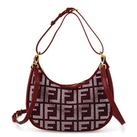 La Marey Burgundy Faux Leather and Rhinestone Crossbody Bag with Shoulder Strap