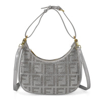 Warehouse Blowout Deal La Marey Beige Faux Leather and Rhinestone Crossbody Bag (11"x3.5"x8.3") with Shoulder Strap