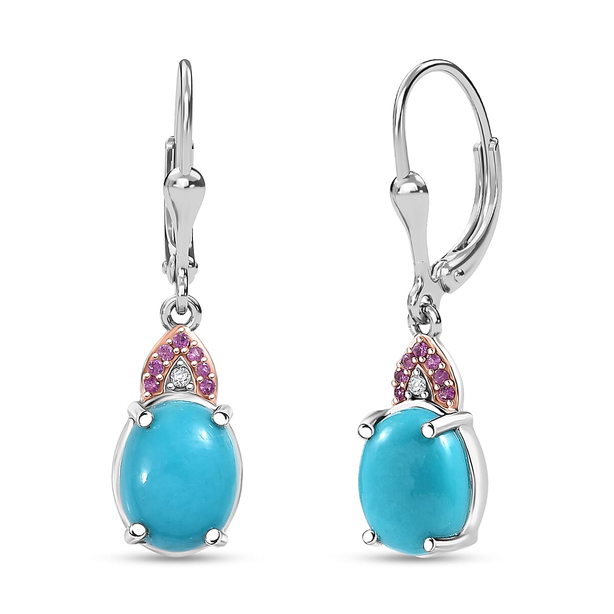 D'Joy Sleeping Beauty Turquoise, Multi Gemstone Lever Back Earrings in Rhodium Over Sterling Silver 4.15 ctw