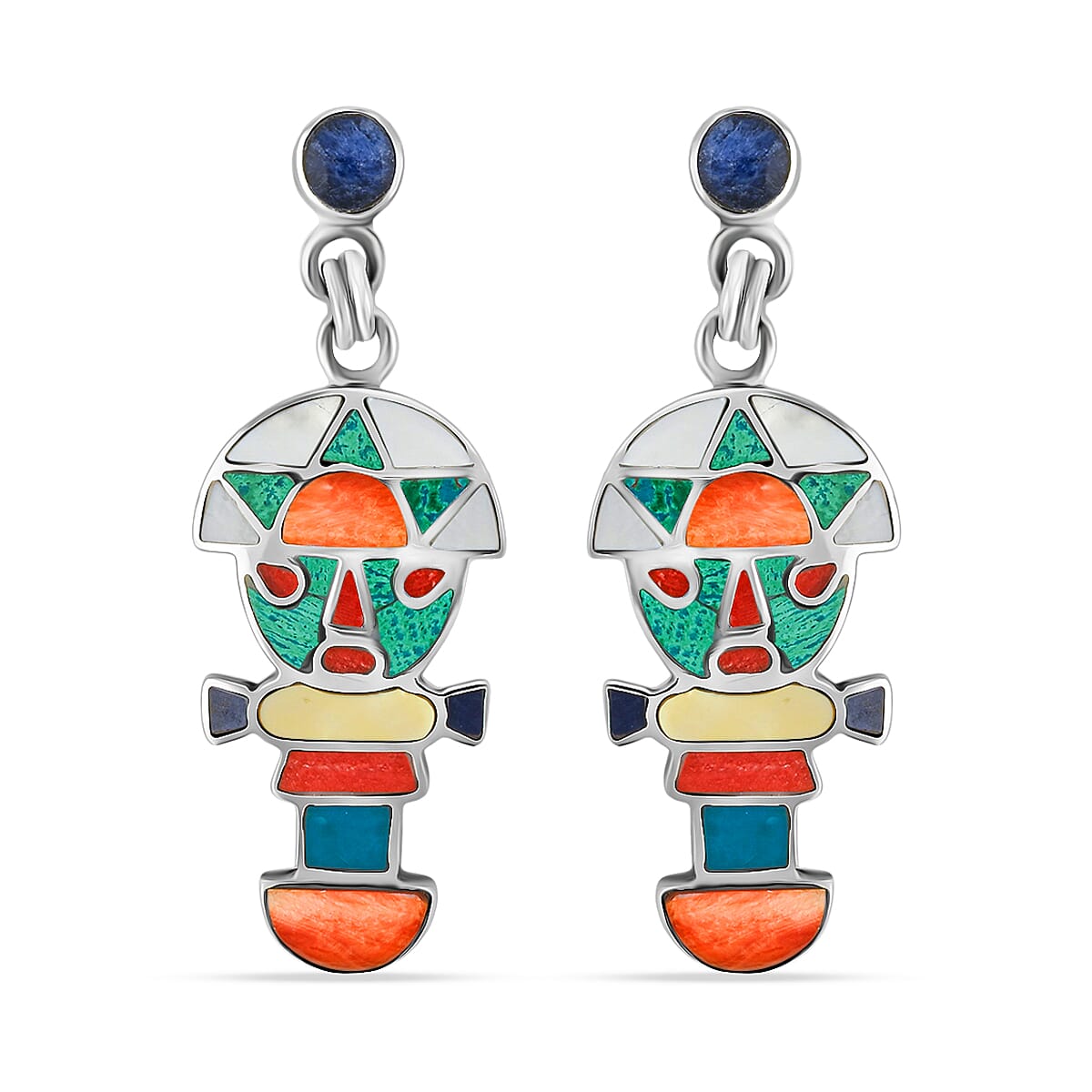 Peruvian Artistry Multi Gemstone 2.50 ctw Rainbow Legado Tumi Earrings in Sterling Silver