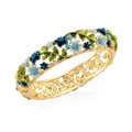 Multi Color Austrian Crystal, Multi Color Enameled Floral Bangle Bracelet in Goldtone (7-7.5In) - Sticky add to cart bar