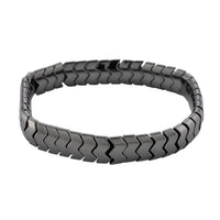 Black Hematite Chevron Block Stretch Men's Bracelet 207.50 ctw (8-8.5 Inches)