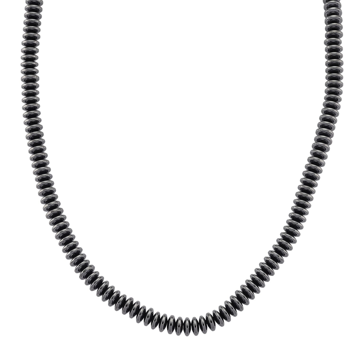 Black Plated Hematite Roundel Beaded Necklace in Silvertone 689.00 ctw (21.25-23.25 Inches)