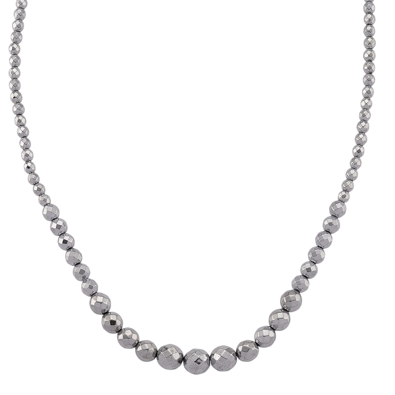 Silver Plated Hematite Beaded Necklace in Silvertone 560.00 ctw (21.25-23.25 Inches)