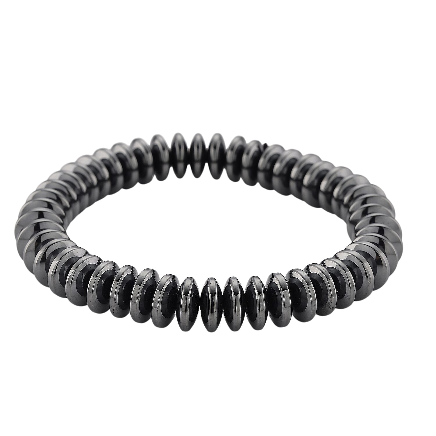 Black Hematite Roundel Beaded Stretch Bracelet  257.00 ctw (6.75-7.25 inches)