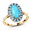 Luxuriant 10K Yellow Gold  AAA   Sleeping Beauty Turquoise ,  Lab Grown Blue Diamond ,  Lab  EF, VS Halo Ring ,  Gold Wt. 3.5 g 2.42 ctw - Sticky add to cart bar