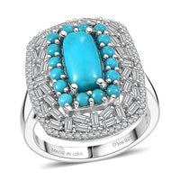 D'Joy Premium Sleeping Beauty Turquoise, Moissanite Ring in Rhodium Over Sterling Silver (Size 10.0) 3.25 ctw