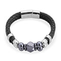 Terahertz Beaded Leather Bracelet in Stainless Steel (7.50 In) 75.00 ctw - Sticky add to cart bar