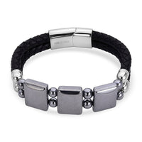 Doorbuster Terahertz Beaded Leather Bracelet in Stainless Steel (7.50 In) 75.00 ctw
